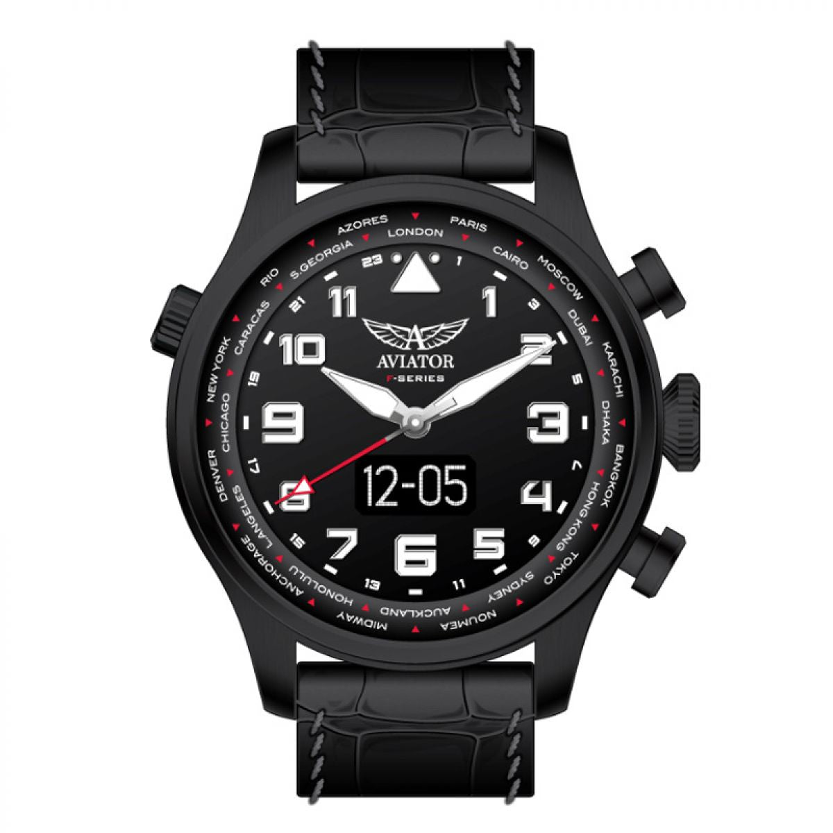 Aviator F-Series Smartwatch 46mm Zwart Staal Leer | AVW79656G421