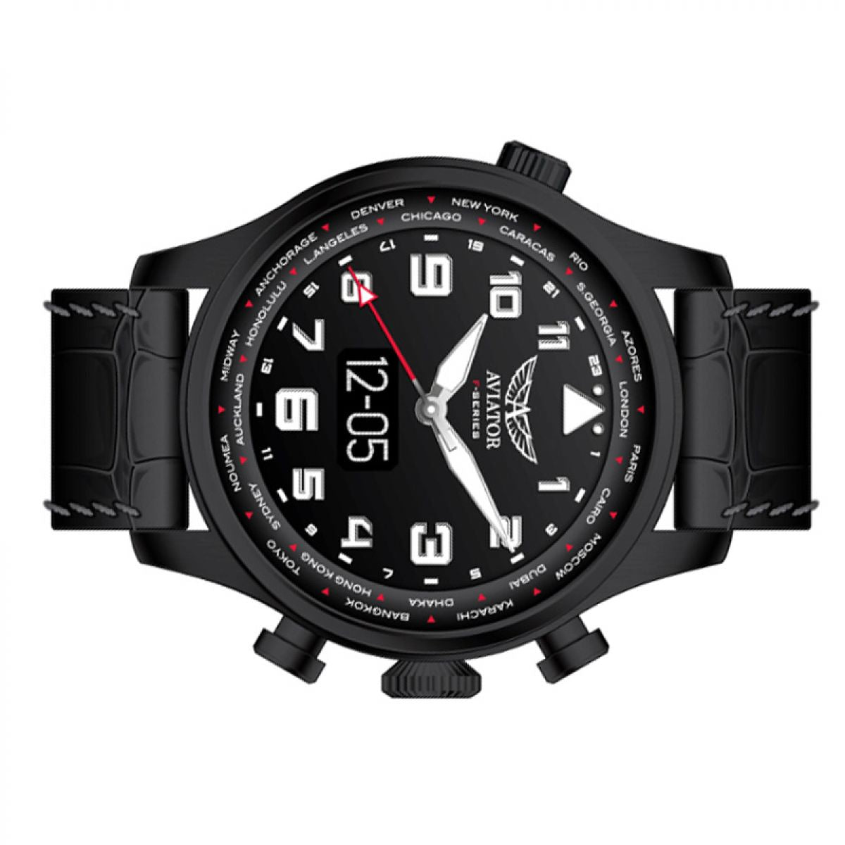 Aviator F-Series Smartwatch 46mm Zwart Staal Leer | AVW79656G421
