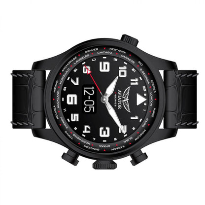 Aviator F-Series Smartwatch 46mm Zwart Staal Leer | AVW79656G421
