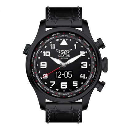 Aviator F-Series Smartwatch 46mm Zwart Staal Leer | AVW79656G421
