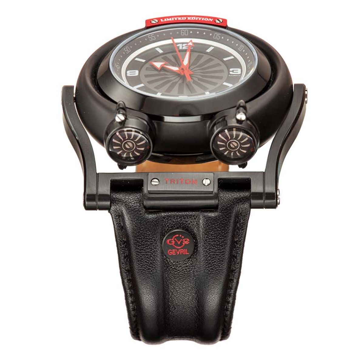 Gevril GV2 Triton Men's Black Dial Calfskin Leather Watch 3401 Heren Horloge