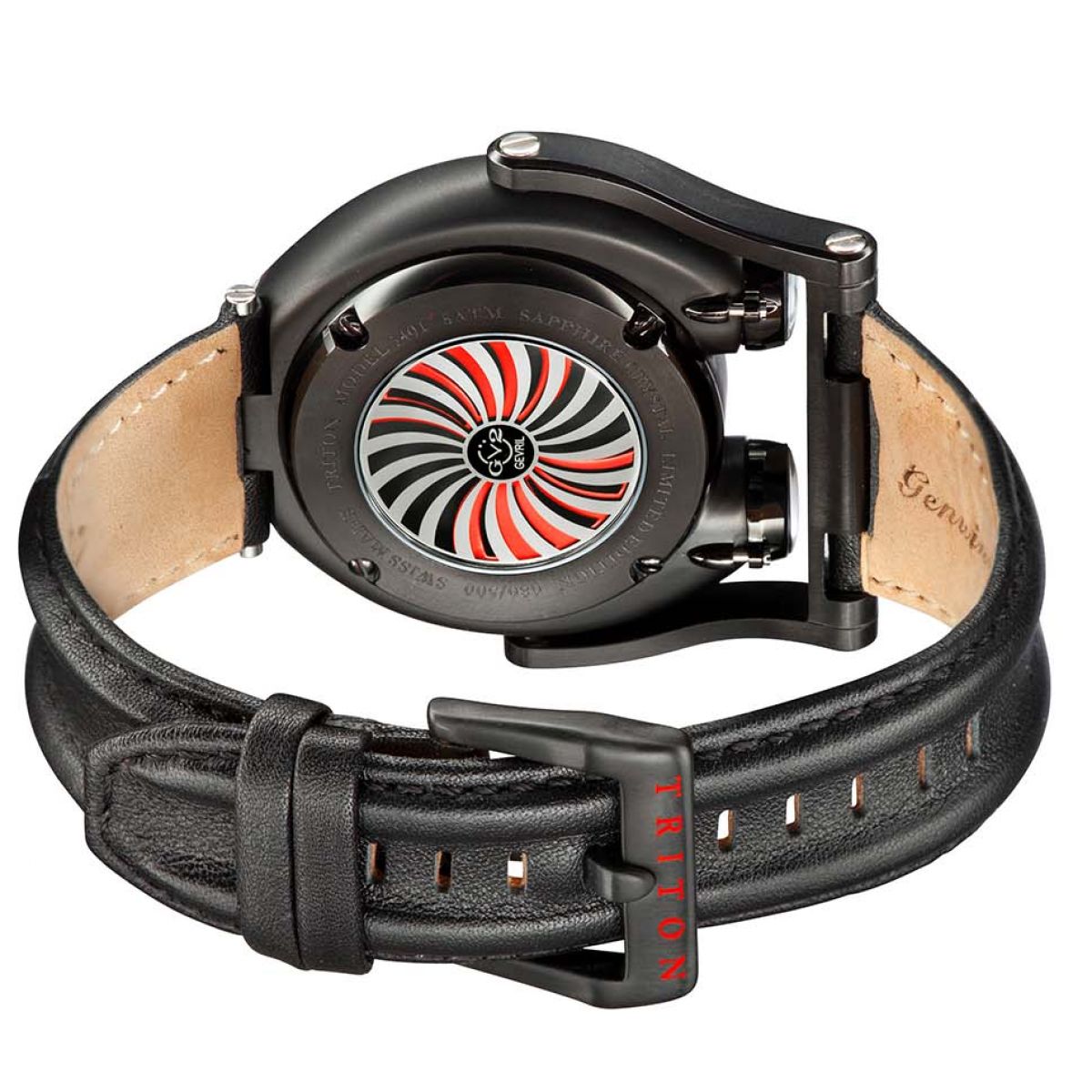 Gevril GV2 Triton Men's Black Dial Calfskin Leather Watch 3401 Heren Horloge