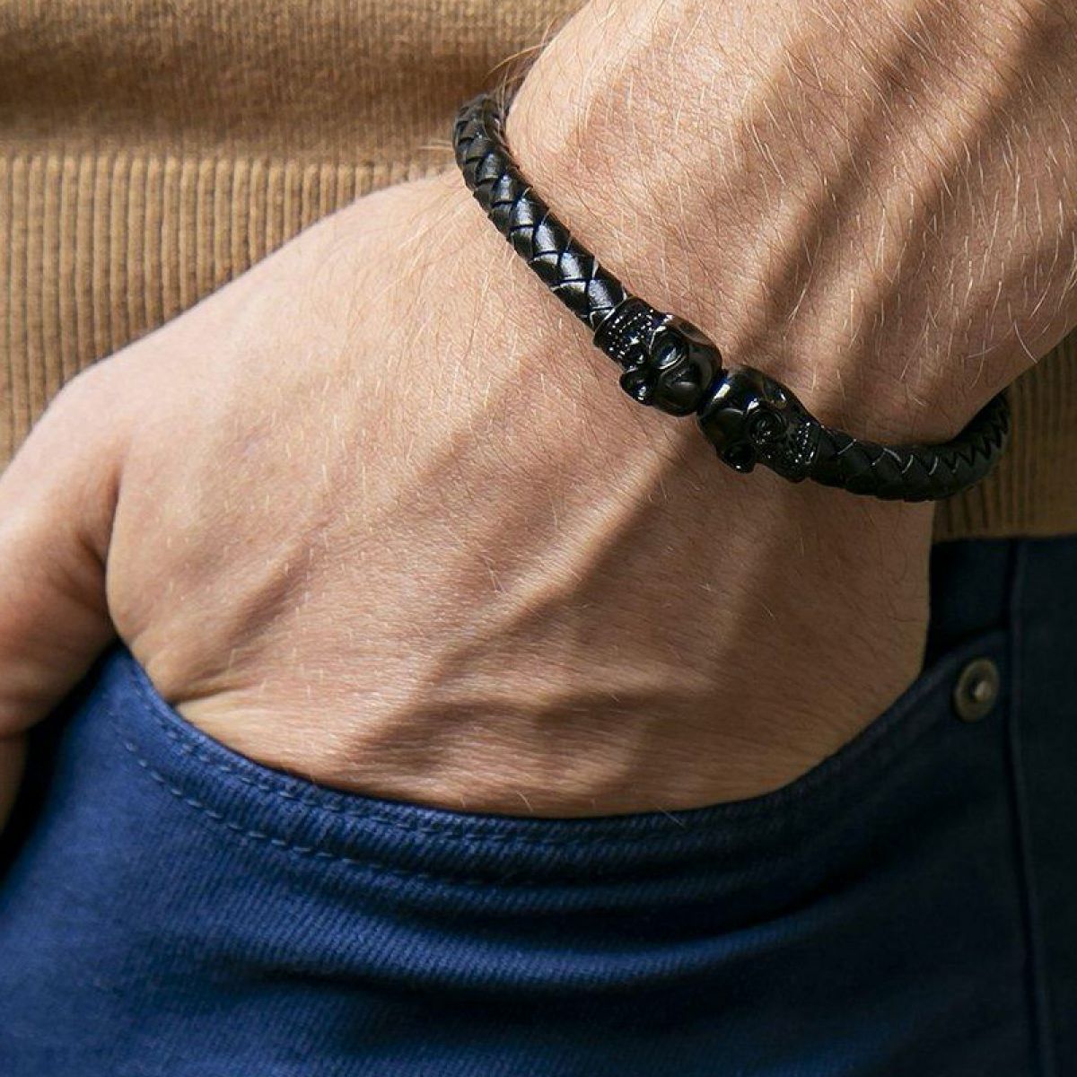 Monomen Men's Genuine Nappa Leather Bracelet MM10827BB