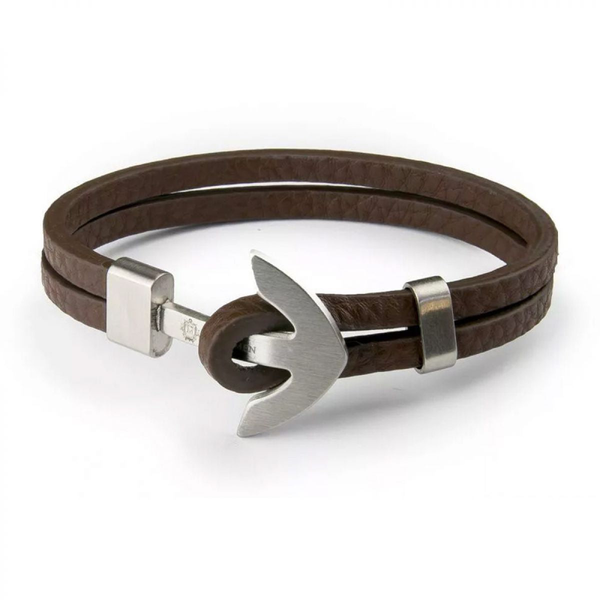 Monomen Men's Brown Leather Silver Anchor Bracelet MM10812