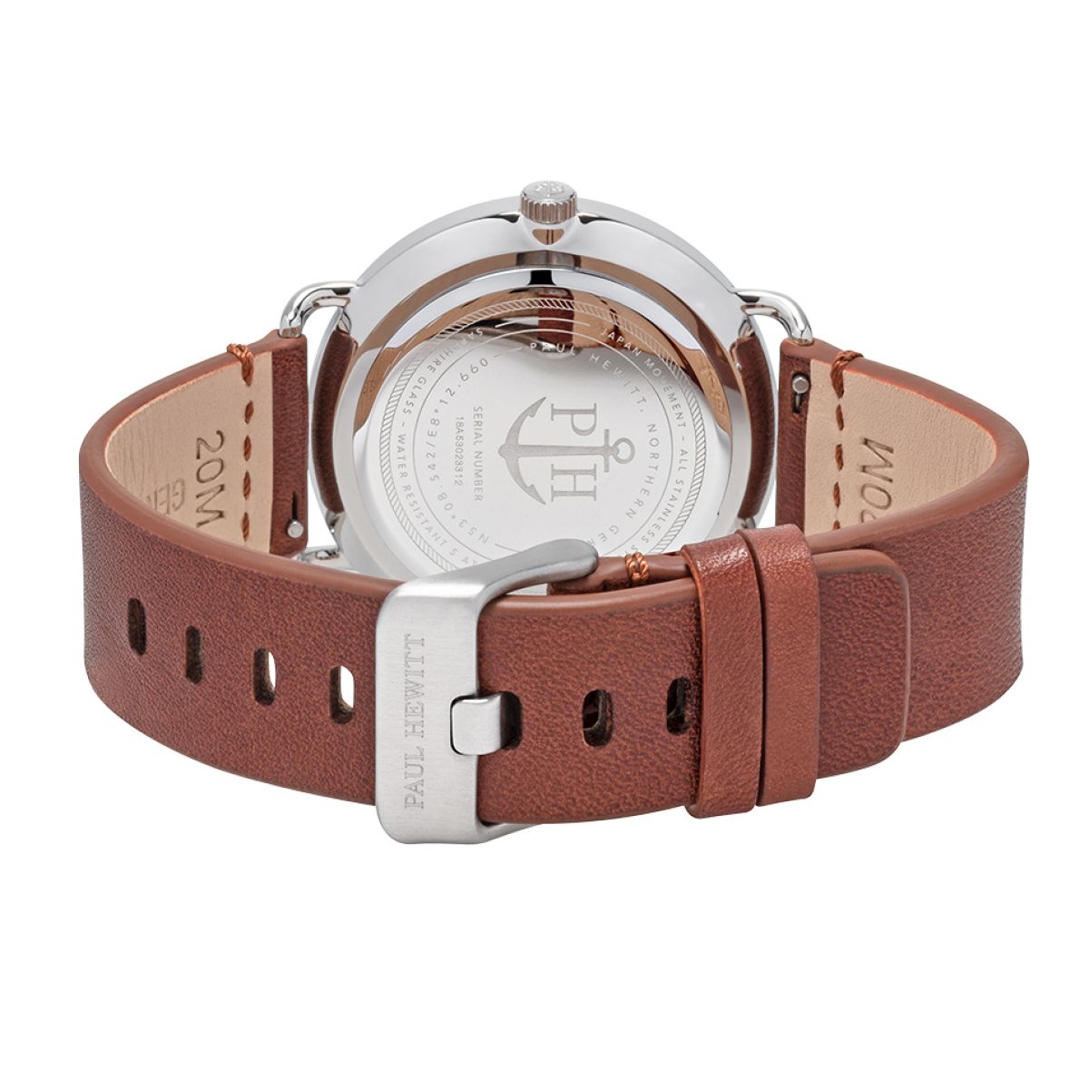 Paul Hewitt PH Breakwater Navy Sunray SS Leather Strap Mid Brown 42mm PH-BW-S-NS-57M